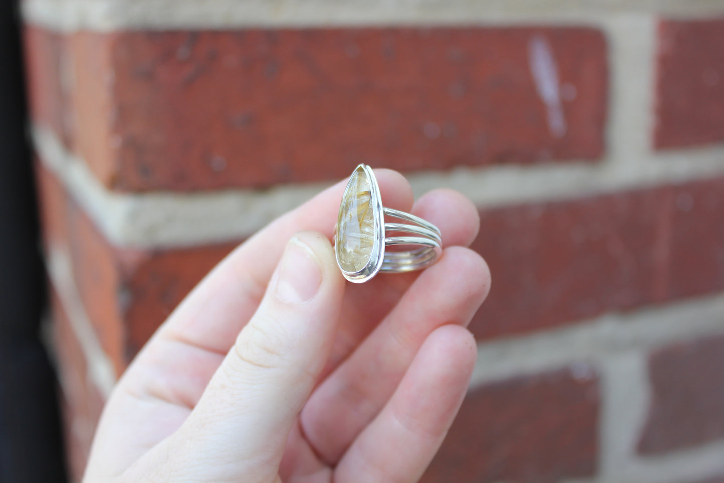 rutilated quartz teardrop ring