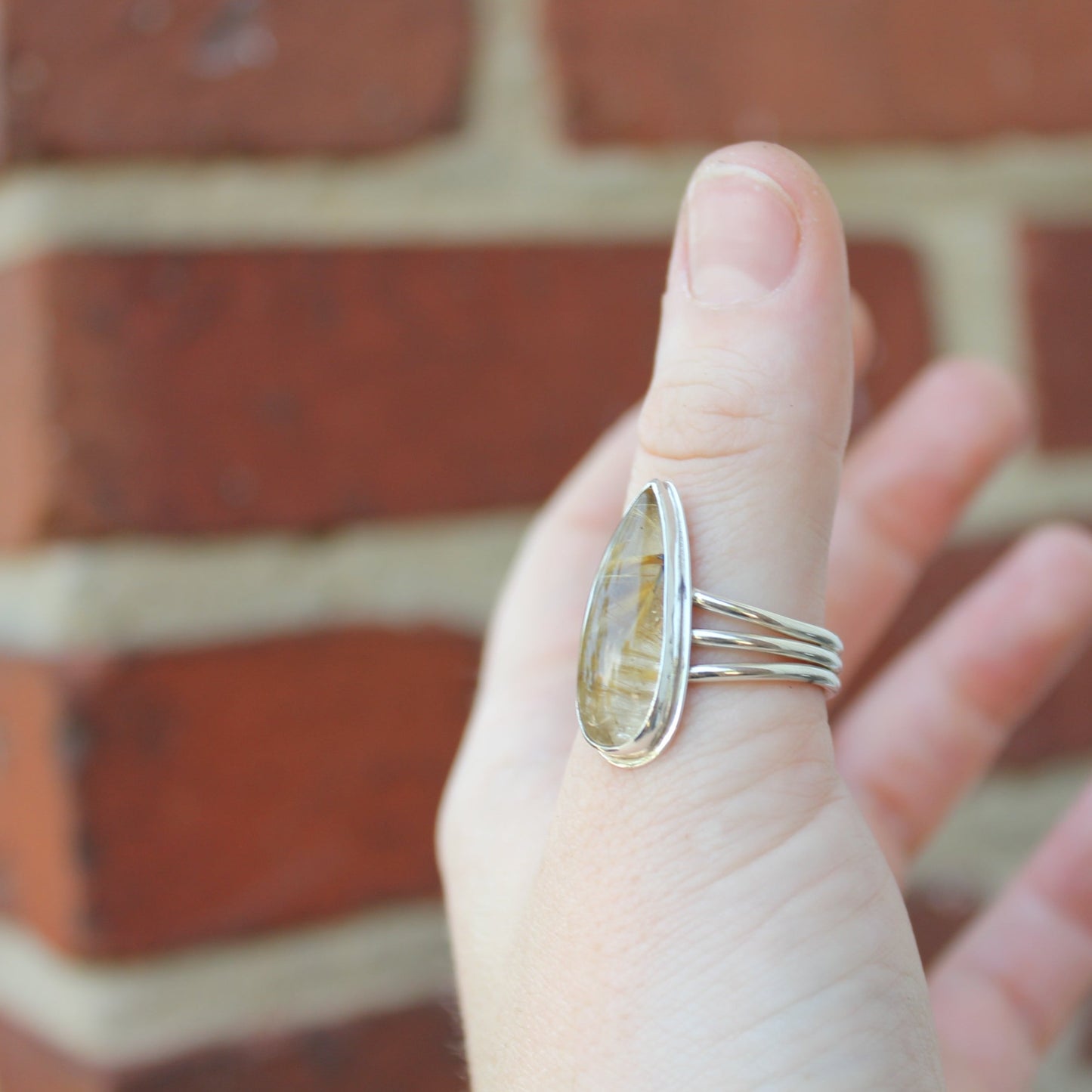 rutilated quartz teardrop ring