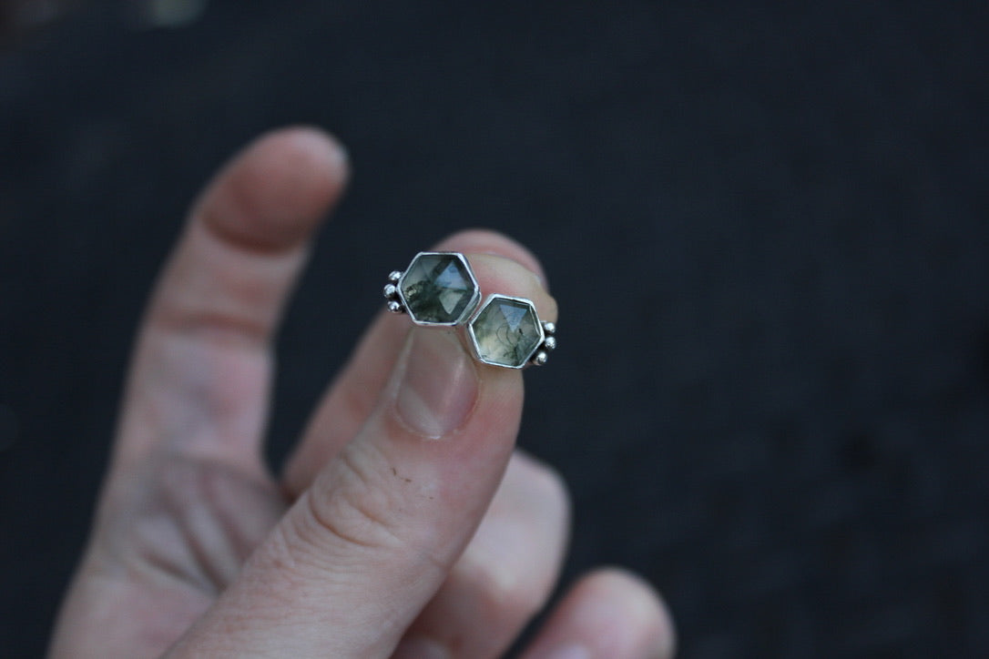 Moss agate studs