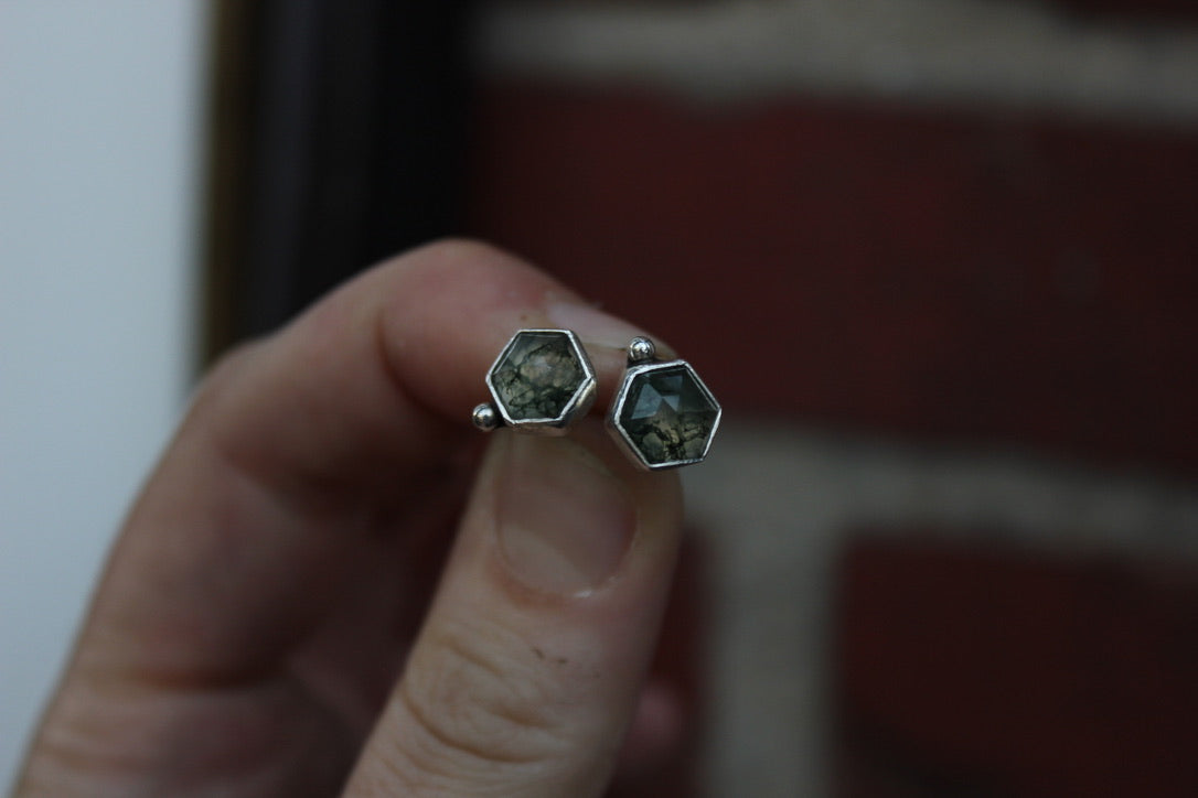 Moss agate studs