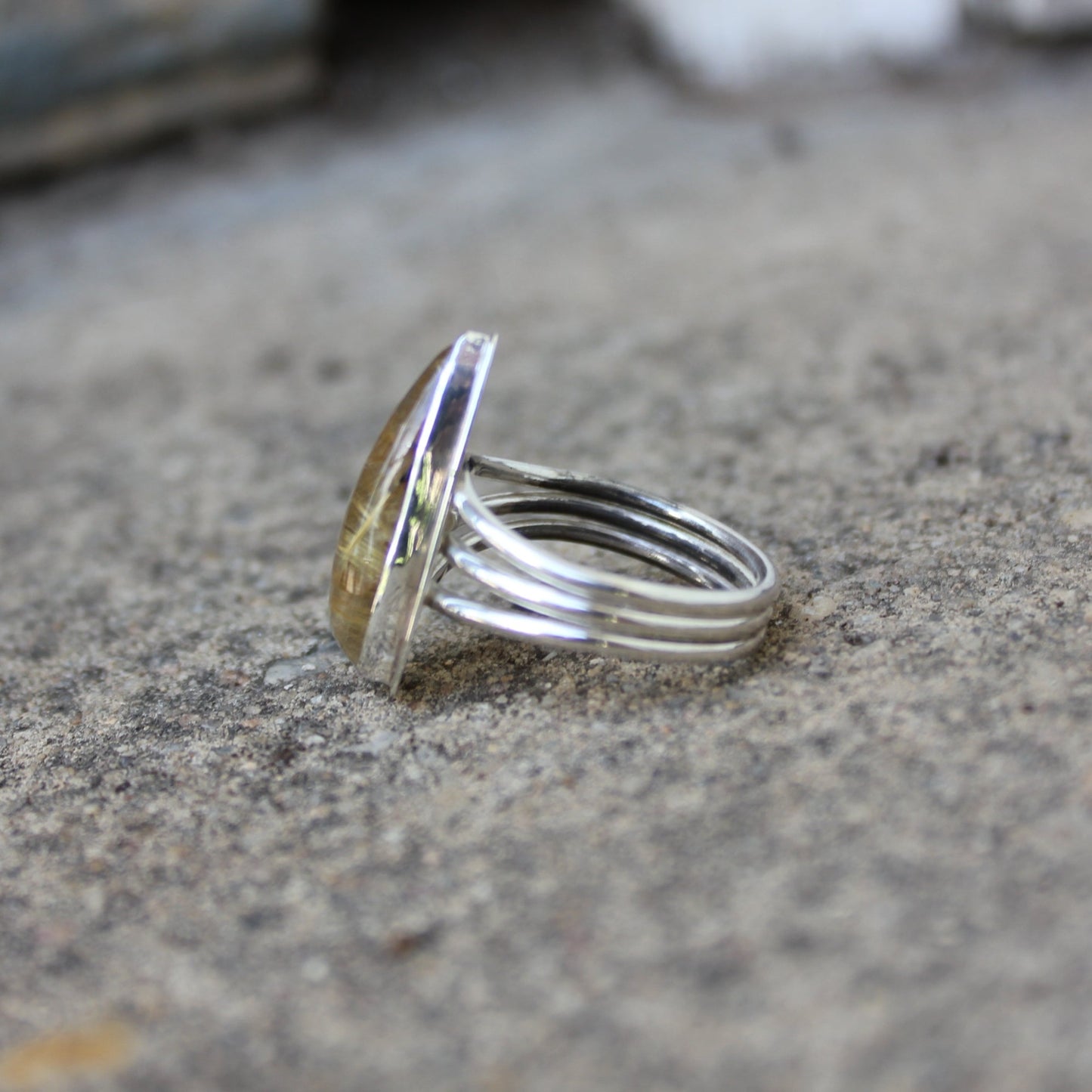 rutilated quartz teardrop ring