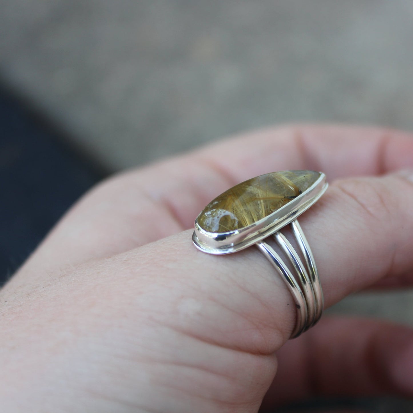 rutilated quartz teardrop ring