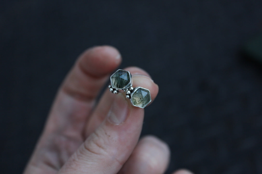 Moss agate studs