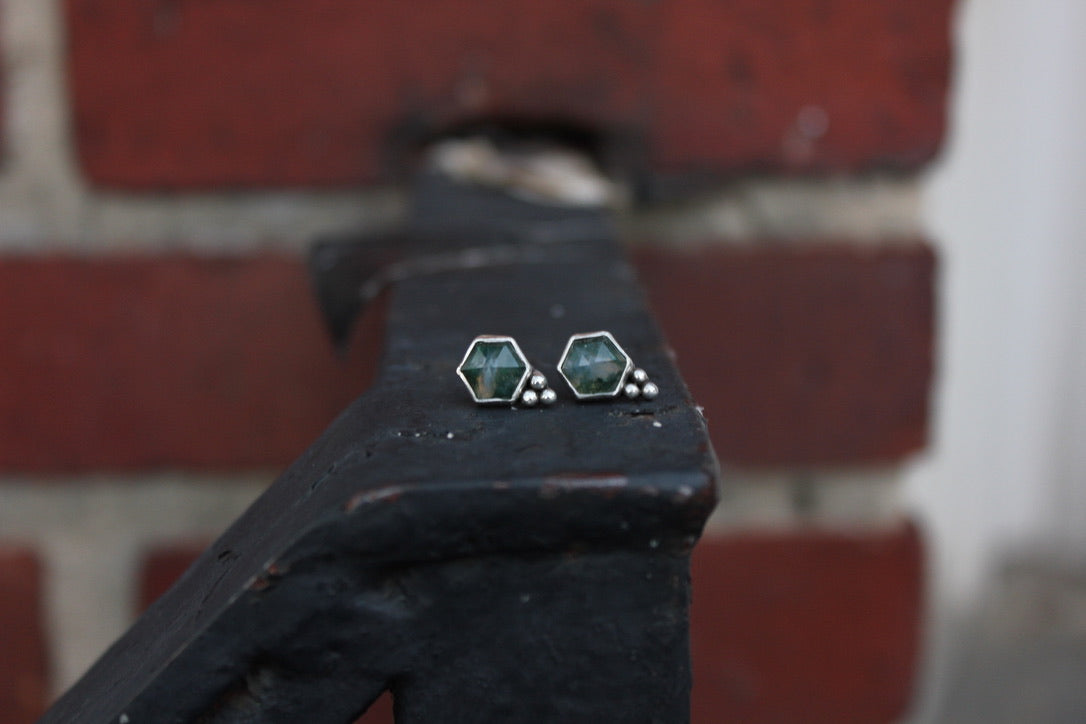 Moss agate studs