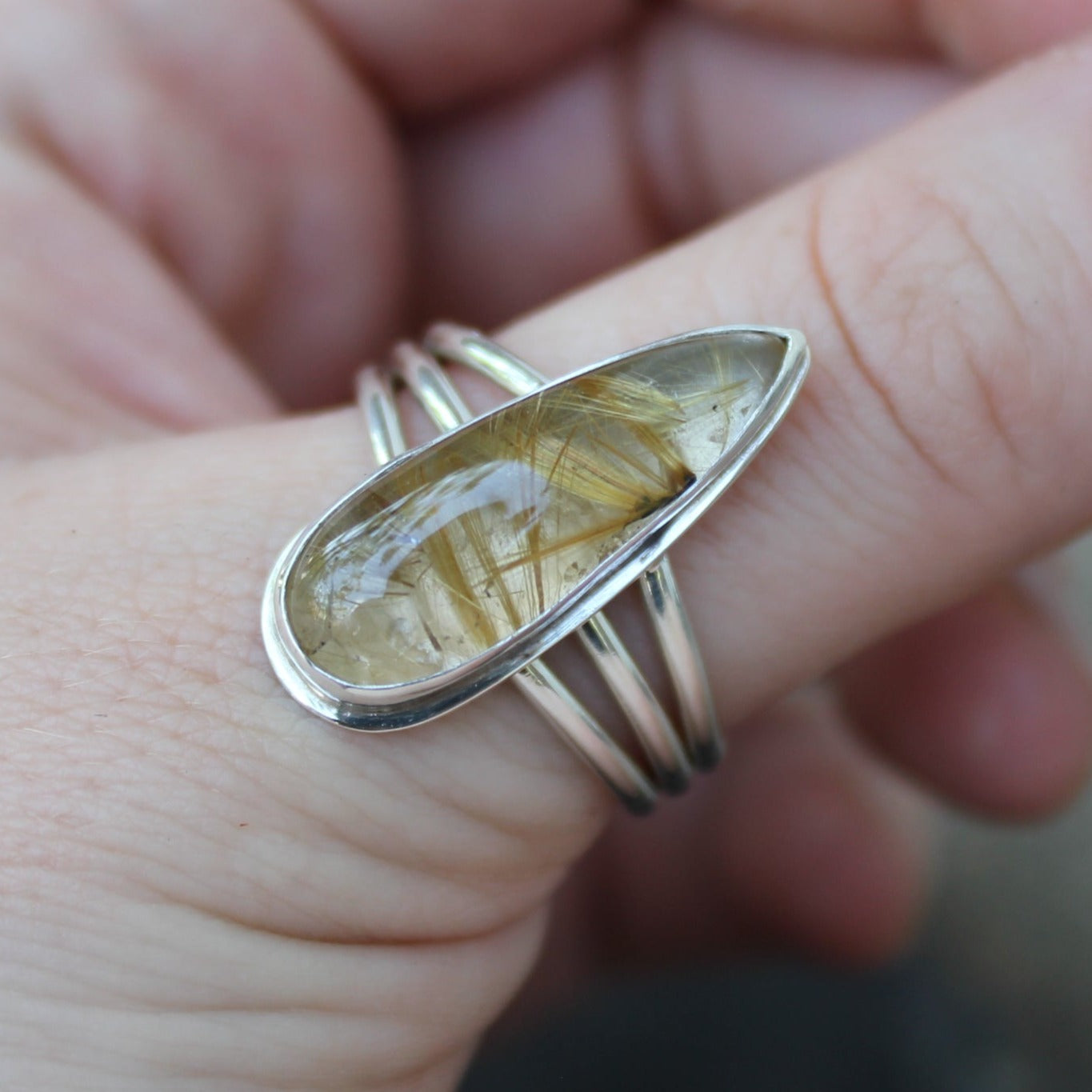 rutilated quartz teardrop ring