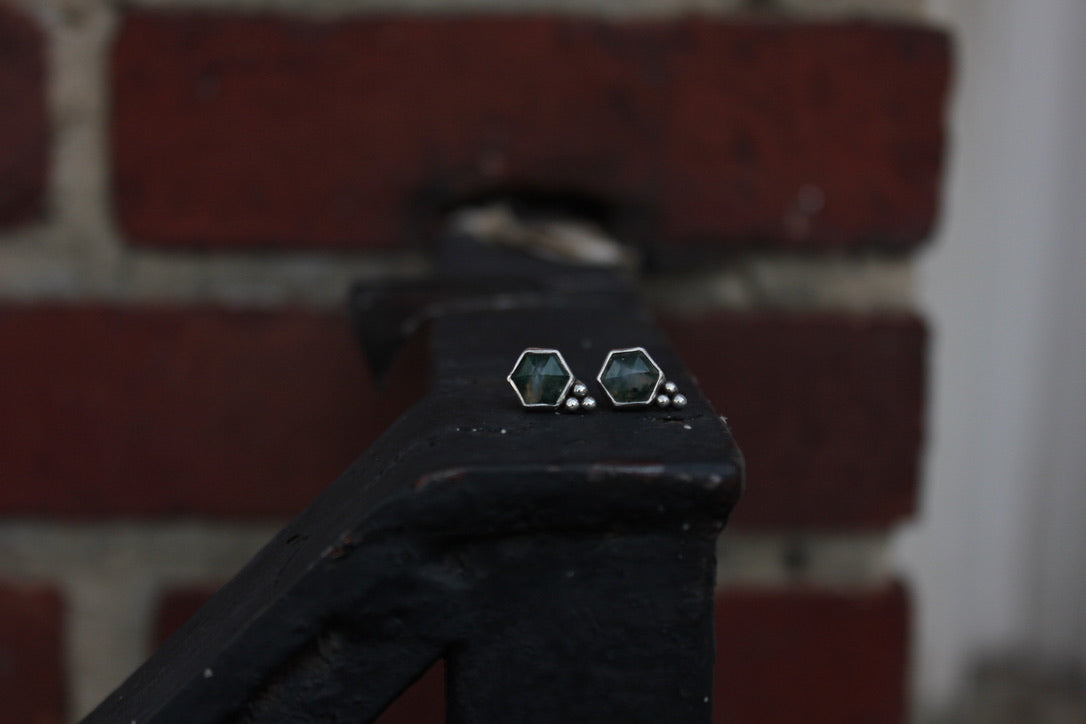 Moss agate studs
