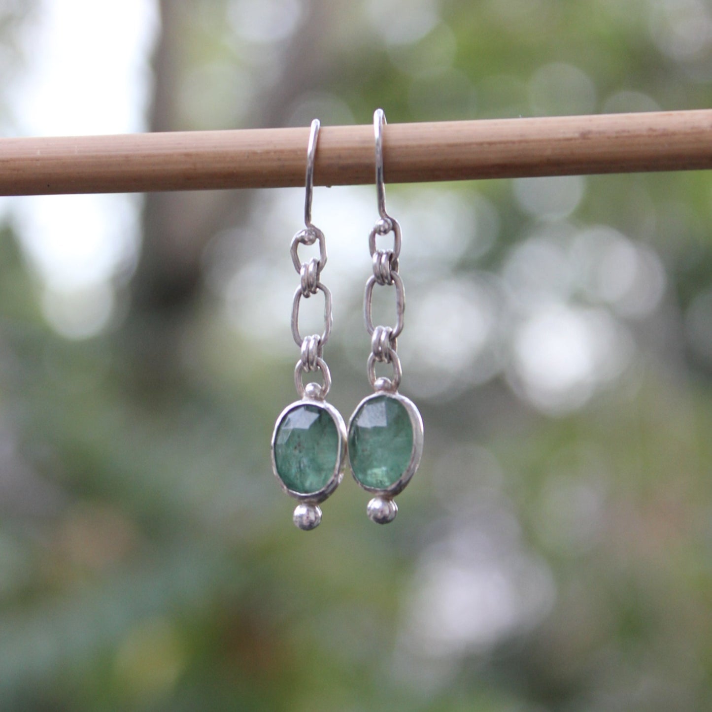 green kyanite chain earrings