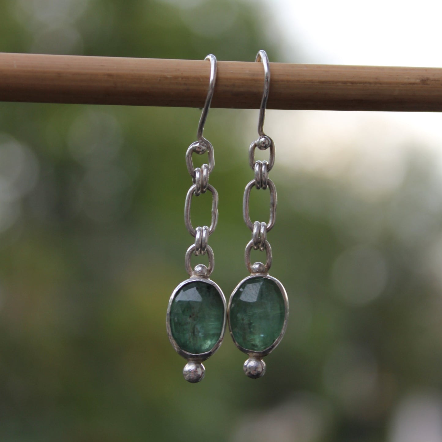green kyanite chain earrings