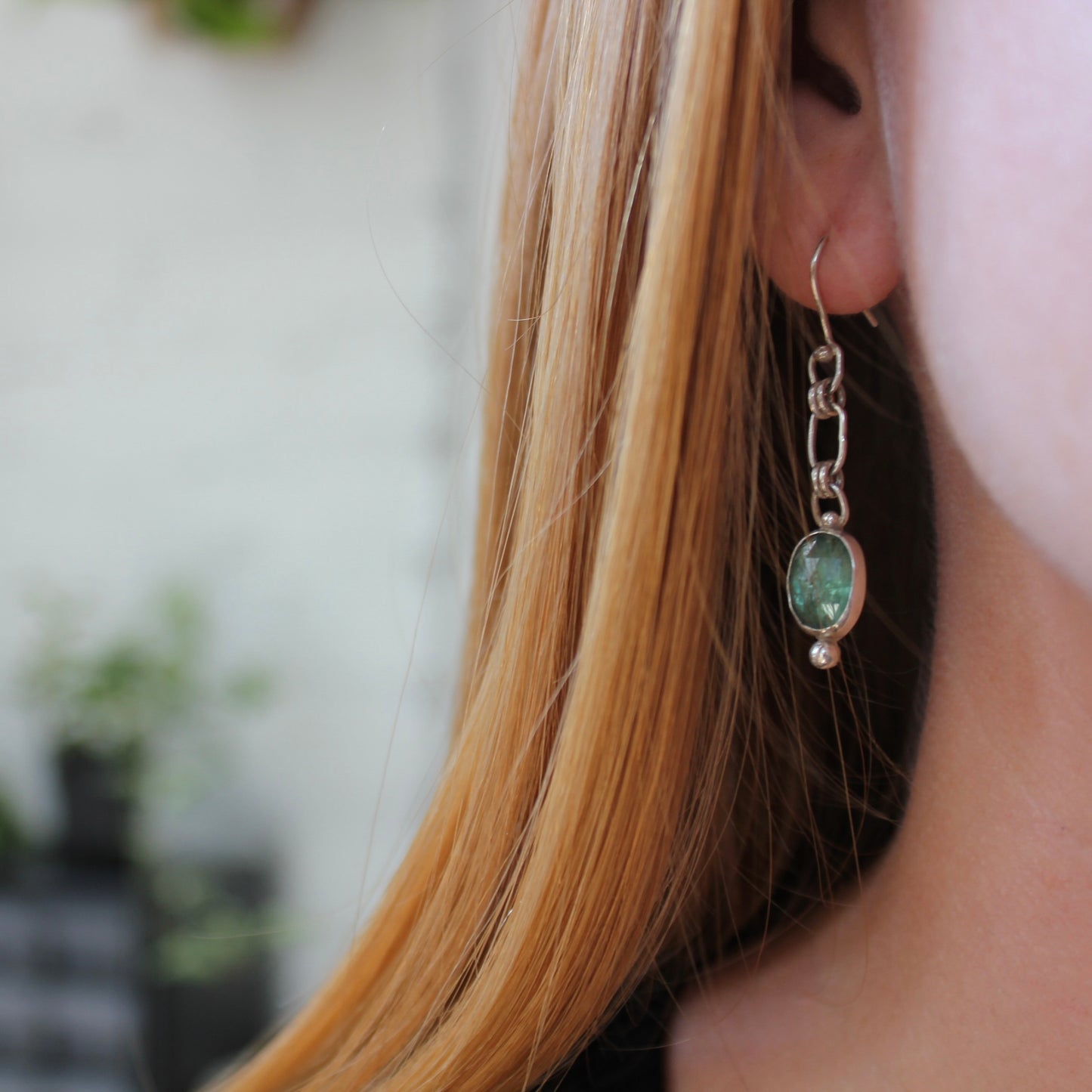 green kyanite chain earrings