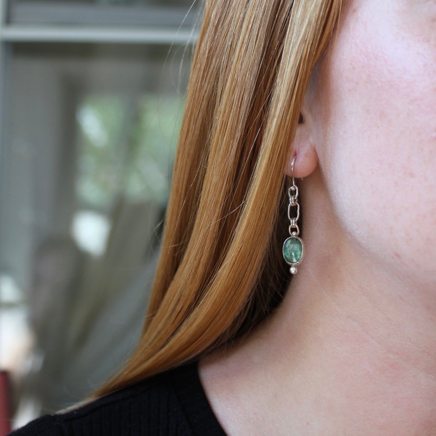 green kyanite chain earrings