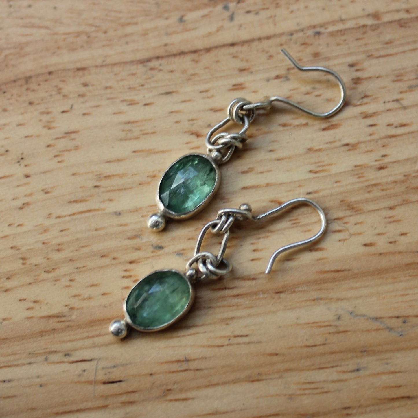 green kyanite chain earrings